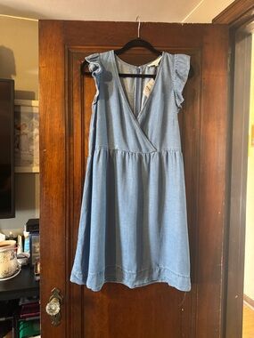 LOFT Light Blue Chambray V-Neck Wrap Top